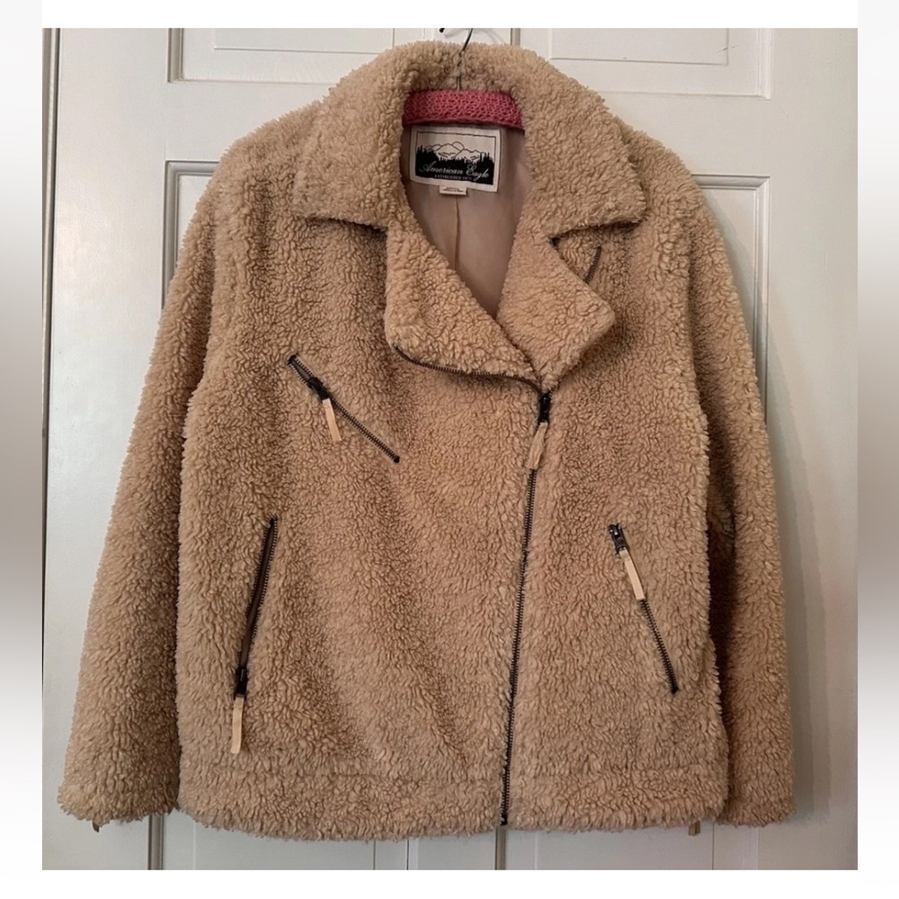 American Eagle ae Sherpa Moto jacket Cream Cozy Plush Warm Coat S